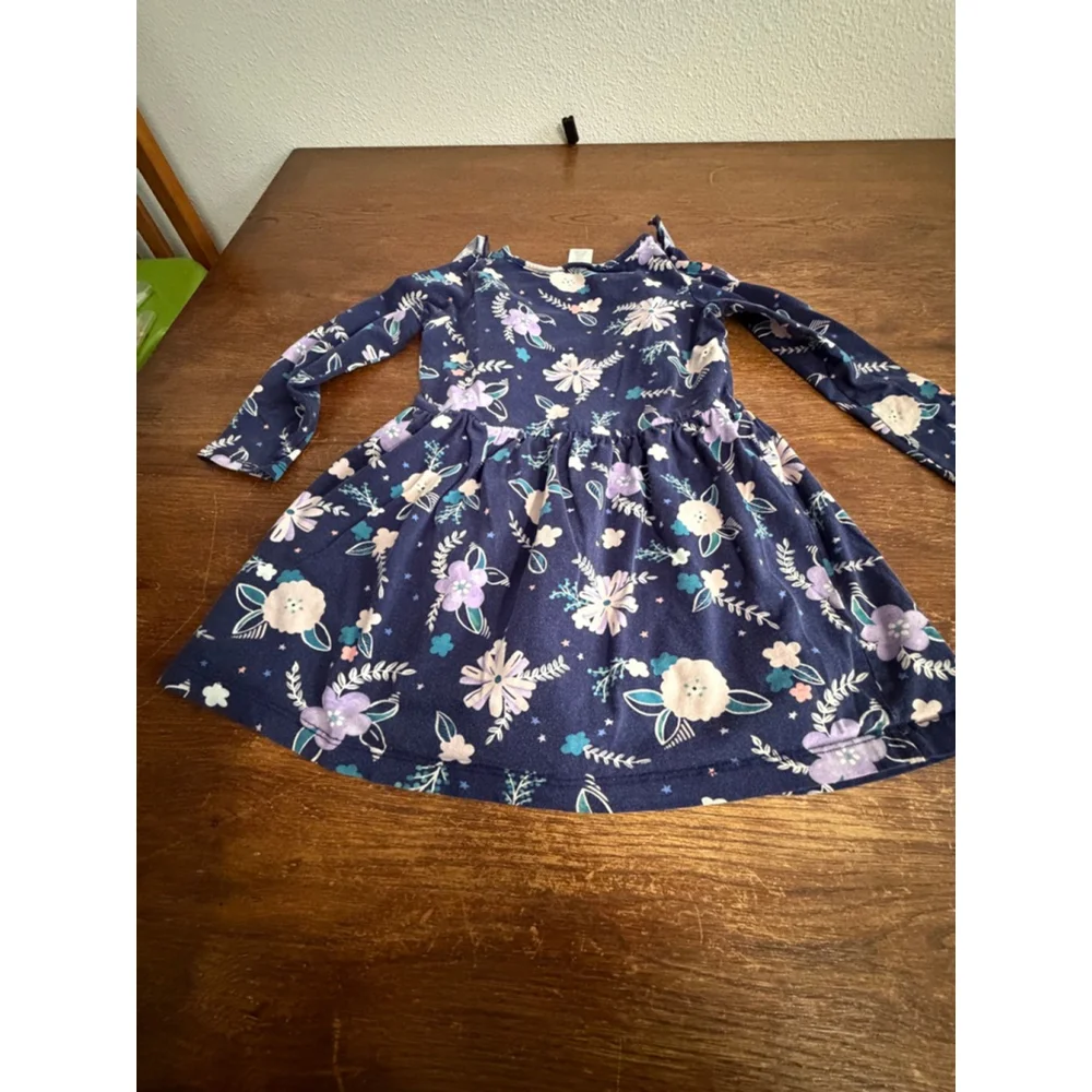 Gymboree Girls Dress XS 4 Navy Floral Long Sleeve Knit Ruffle